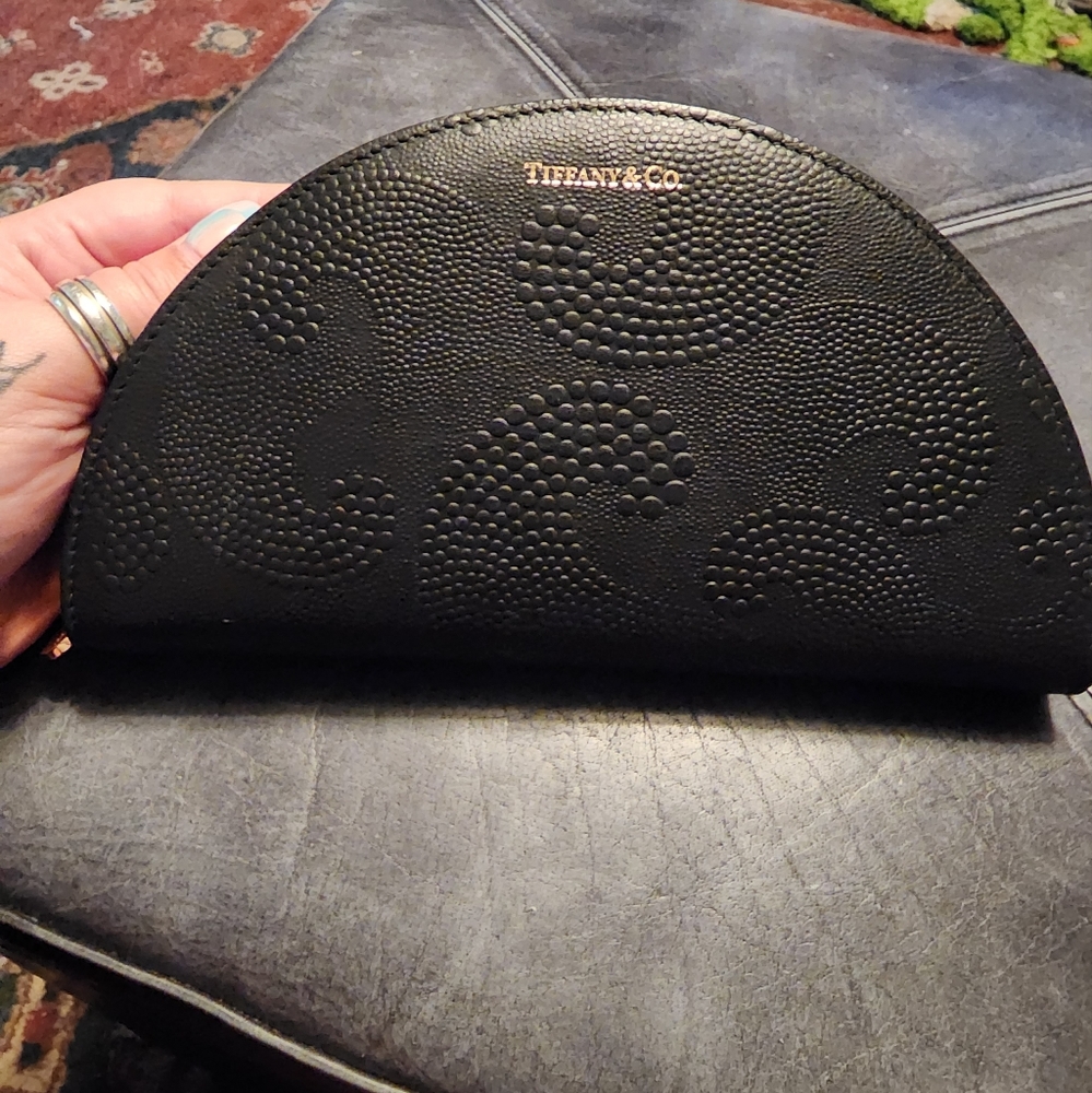 Tiffany & Co. Black Leather Half Moon Embossed Wallet